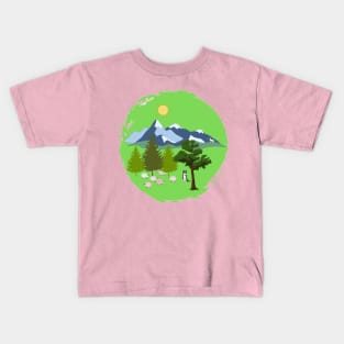 The dog guards the sheep from the wolf Kids T-Shirt